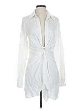 Choosy Crosby St Long Sleeve Deep V-Neck Plunging Mini Shirt Dress White. 4